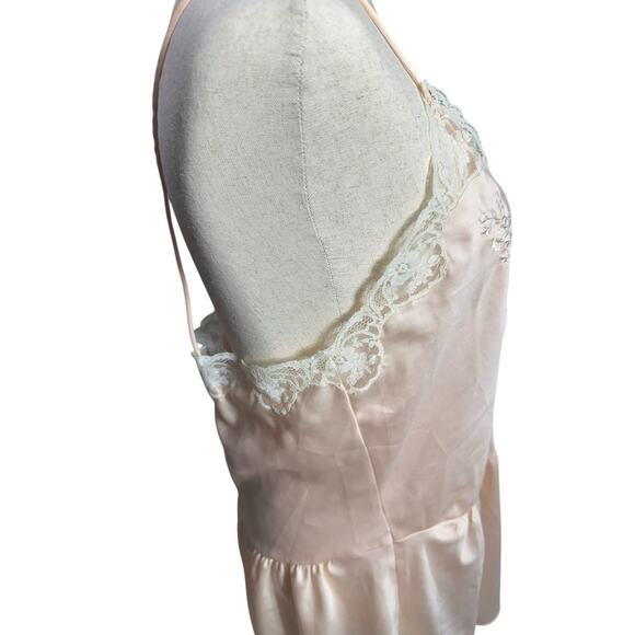 Vtg blush soft pink Slip Lace Beaded Nightgown Sz L Ballet Bridal Coquette Dress - Picture 3 of 7